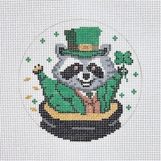 Spellbound Stitchery St. Patrick's Raccoon Needlepoint Canvas