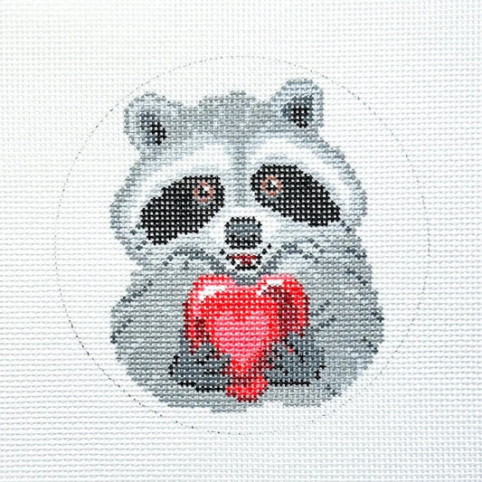 Spellbound Stitchery Valentine's Raccoon Needlepoint Canvas