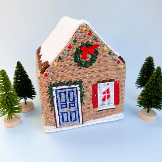 Stitch Style 3D Christmas House with Blue Truck Needlepoint Canvas