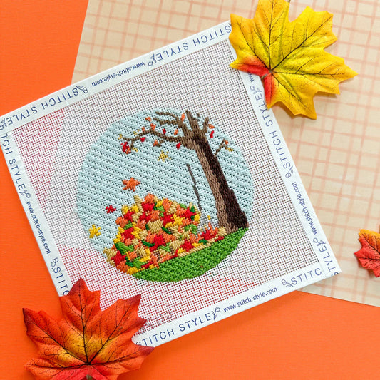Stitch Style Leaf Raking Needlepoint Canvas