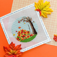 Stitch Style Leaf Raking Needlepoint Canvas