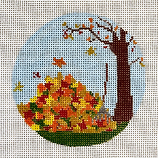 Stitch Style Leaf Raking Needlepoint Canvas