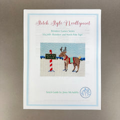 Stitch Style Reindeer Games Series: Reindeer and North Pole Sign Needlepoint Canvas