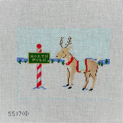 Stitch Style Reindeer Games Series: Reindeer and North Pole Sign Needlepoint Canvas