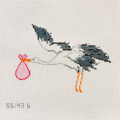 Stitch Style Stork Needlepoint Canvas - Pink