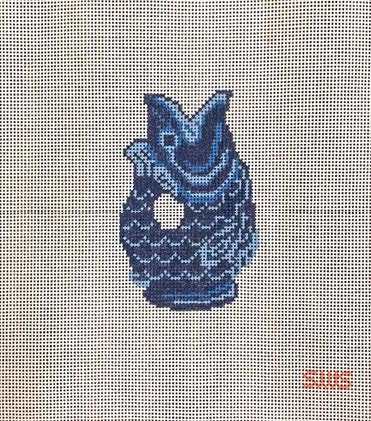Stitching with Stacey Navy Fish Pitcher Needlepoint Canvas