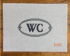 Stitching with Stacey Water Closet WC Sign Oval Needlepoint Canvas