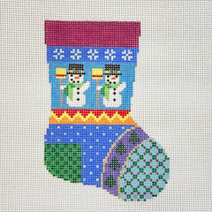 Susan Roberts Needlepoint Patchwork Snowmen Mini Stocking Needlepoint Canvas