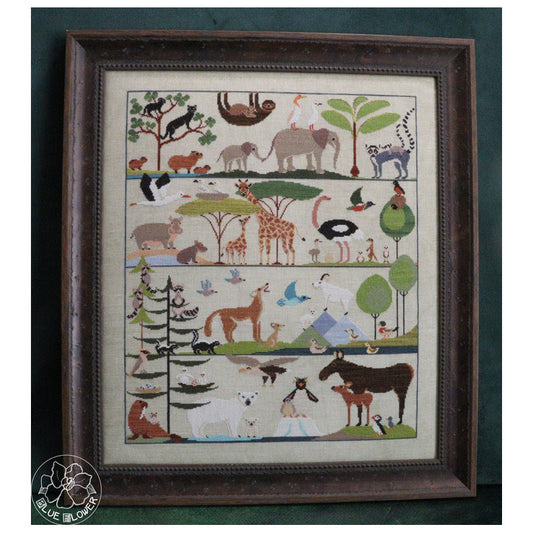The Blue Flower Baby Animals Cross Stitch Pattern