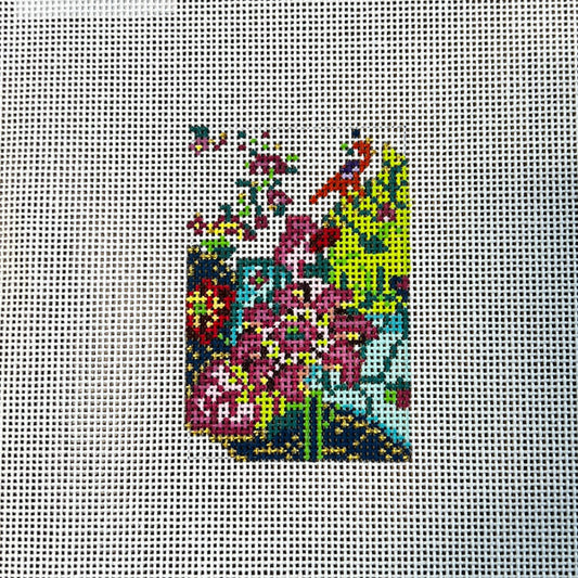 The Gingham Stitchery Kate Woodward Tobacco Leaf Luggage Tag Needlepoint Canvas