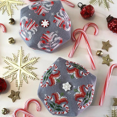 The Blue Flower Candy Cane Biscornu Cross Stitch Pattern