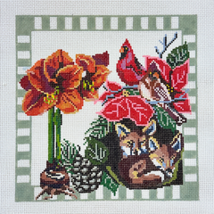 The Gingham Stitchery Amelia Bond Designs Winter Flower Pillow Needlepoint Canvas