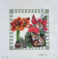 The Gingham Stitchery Amelia Bond Designs Winter Flower Pillow Needlepoint Canvas