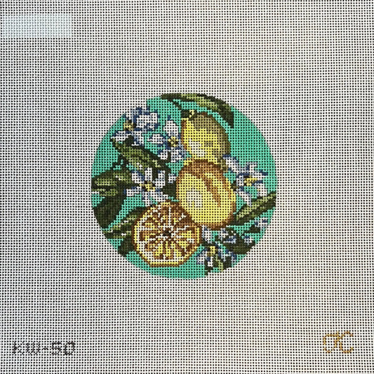 The Gingham Stitchery Lemon Round Needlepoint Canvas