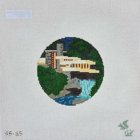 The Gingham Stitchery The Squirrel and The Snail Fallingwater Ornament Needlepoint Canvas