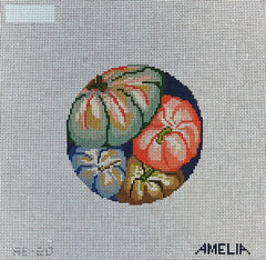 The Gingham Stitchery Tumbling Pumpkins Round Needlepoint Canvas