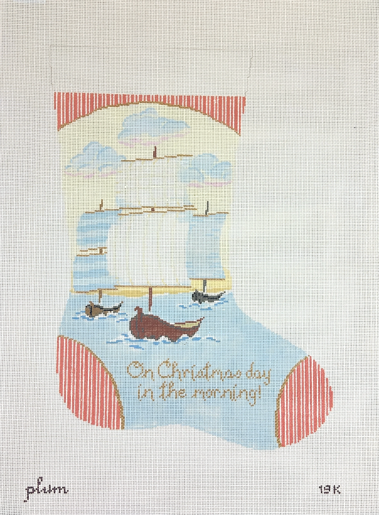 The Plum Stitchery Three Ships Stocking Needlepoint Canvas