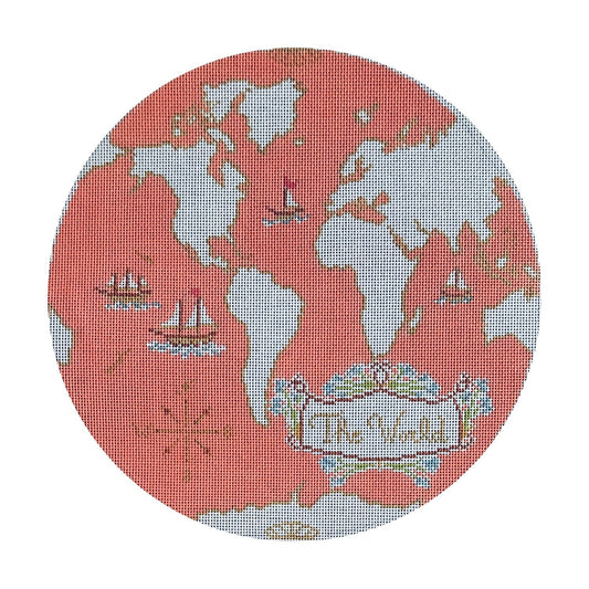 The Plum Stitchery Atlas Pillow In Coral Needlepoint Canvas