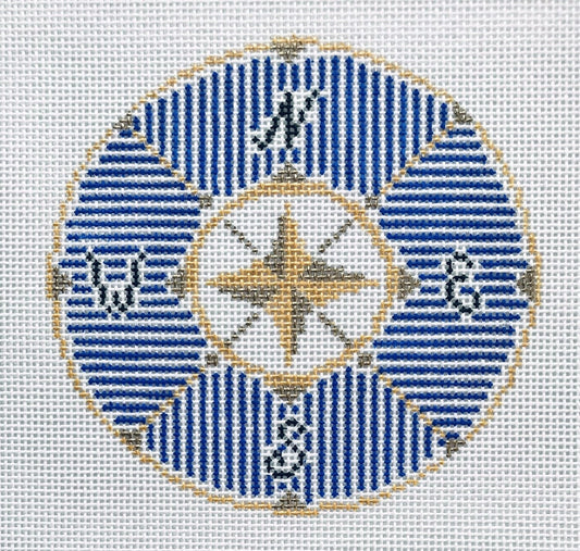 The Plum Stitchery Compass In Blue Needlepoint Canvas