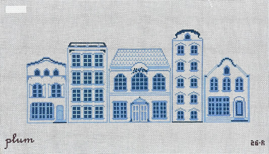 The Plum Stitchery Delft Row Houses Needlepoint Canvas
