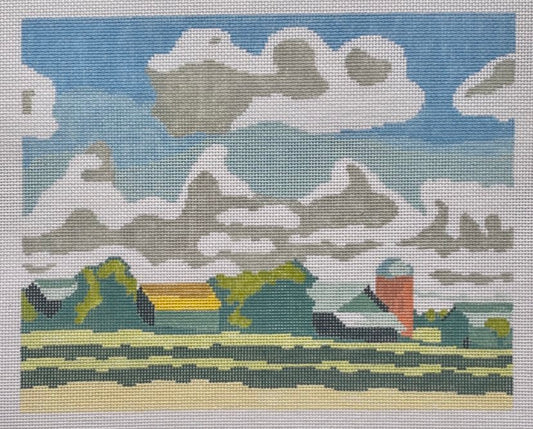 The Plum Stitchery Country Farm Clouds Needlepoint Canvas