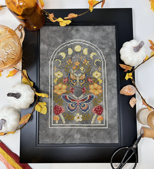 Tiny Modernist Autumn Night Garden Cross Stitch Pattern