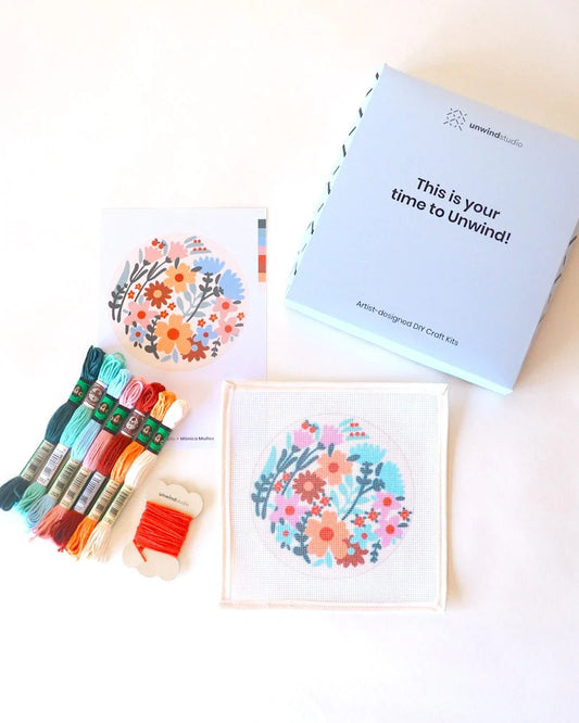 Unwind Studio Happy Flowers Round Needlepoint Kit