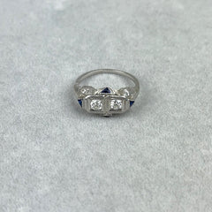 Vintage Art Deco 14k White Gold Diamond Duette Ring