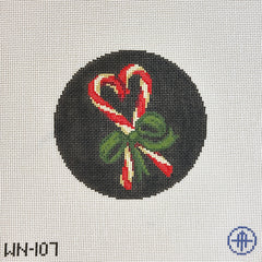 Wheelhaus Needlepoint Vintage Velvet Bow Candy Cane Round Needlepoint Canvas