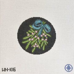 Wheelhaus Needlepoint Vintage Velvet Bow Mistletoe Round Needlepoint Canvas