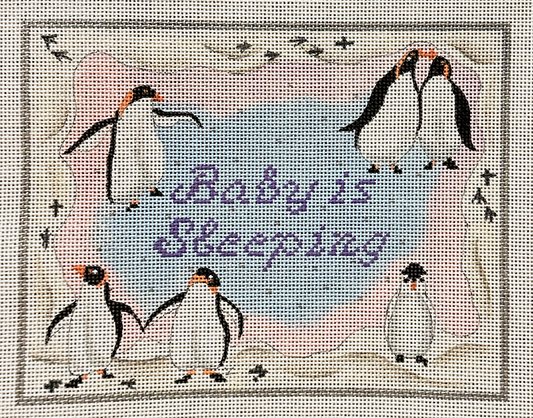 Winnetka Stitchery Penguin Baby Sleeping Sign Needlepoint Canvas