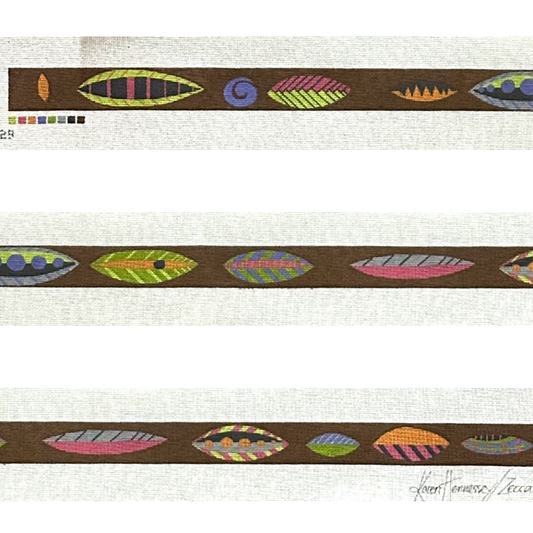 Zecca Brown Horizontal Leaves Belt Needlepoint Canvas