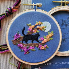 Jessica Long Embroidery Mini Black Cat & Full Moon Embroidery Kit