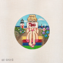Alice Peterson Co. Gayla Elliott Stitching Girl Beach Round Needlepoint Canvas