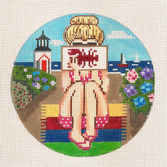 Alice Peterson Co. Gayla Elliott Stitching Girl East Coast Round Needlepoint Canvas