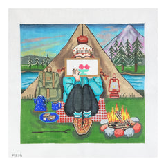 Alice Peterson Co. Gayla Elliott Stitching Girl Camping Needlepoint Canvas