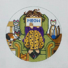 Alice Peterson Co. Gayla Elliott Stitching Girl Cat Lover Round Needlepoint Canvas