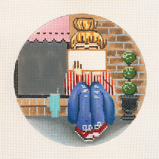 Alice Peterson Co. Gayla Elliott Stitching Girl City Round Needlepoint Canvas