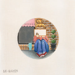 Alice Peterson Co. Gayla Elliott Stitching Girl City Round Needlepoint Canvas