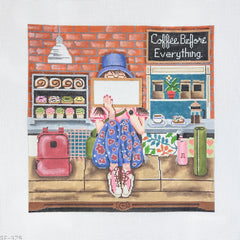 Alice Peterson Co. Gayla Elliott Stitching Girl Coffee Shop Needlepoint Canvas