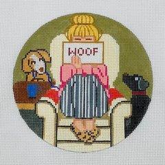 Alice Peterson Co. Gayla Elliott Stitching Girl Dog Lover Round Needlepoint Canvas