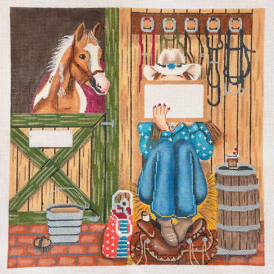 Alice Peterson Co. Gayla Elliott Stitching Girl Horse Needlepoint Canvas