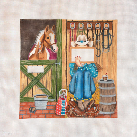 Alice Peterson Co. Gayla Elliott Stitching Girl Horse Needlepoint Canvas