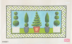 Ann Kaye Studio Topiary Bolster Pillow with Brick Border Needlepoint Canvas