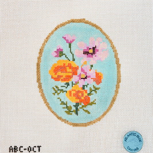 Atlantic Blue Canvas Birth Flowers October Needlepoint Canvas