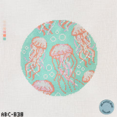 Atlantic Blue Canvas Jellyfish Round Needlepoint Canvas - Blue