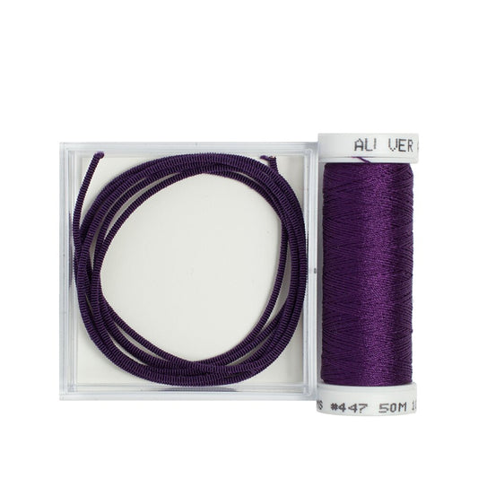 Au Ver a Soie Size 2 Silk Wrapped Purl with Matching Soie 100/3 Couching Thread Set - 6134 Purple