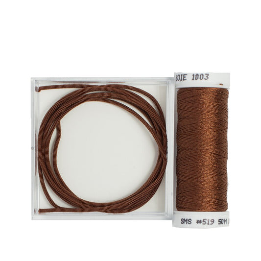 Au Ver a Soie Size 2 Silk Wrapped Purl with Matching Soie 100/3 Couching Thread Set - 6268 Flaxseede