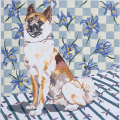 Barbara Russell Designs Akita Dog with Irises Needlepoint Canvas
