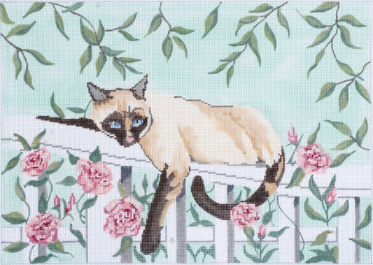Barbara Russell Designs Cat on Trellis Pillow Needlepoint Canvas